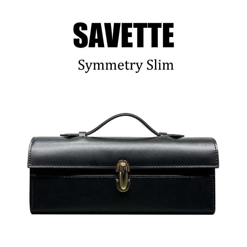 Bolso de mano de piel auténtica de marca Savette, bolso sencillo para mujer, bolso cuadrado pequeño, bolsos Baguette, bolso delgado simetría Savette de alta calidad