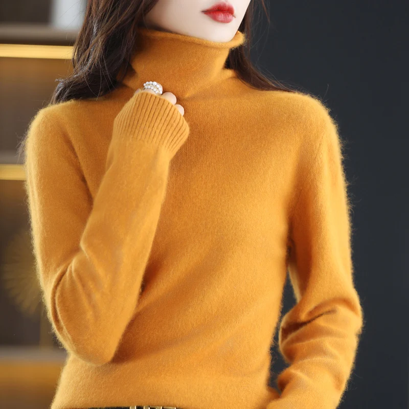 Nerz-Kaschmirpullover mit Florkragen für Damen, Strickpullover, Hemd mit lockerer Basis, Basic-Oberteile, modischer Pullover, Herbst-Winter 2024