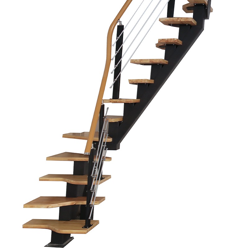 Integrierte Treppe aus Stahl und Holz, Duplex-Loft, drehbarer gerader Balken, Innenschrägbalken, Duplex-Fach, Loft-Villa-Herstellung