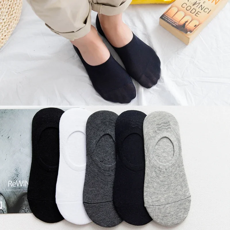 Calcetines cortos para hombre No Show corte bajo tobillo algodón fino negro blanco multipack antideslizante silicona verano transpirable Invisible 5 par/lote