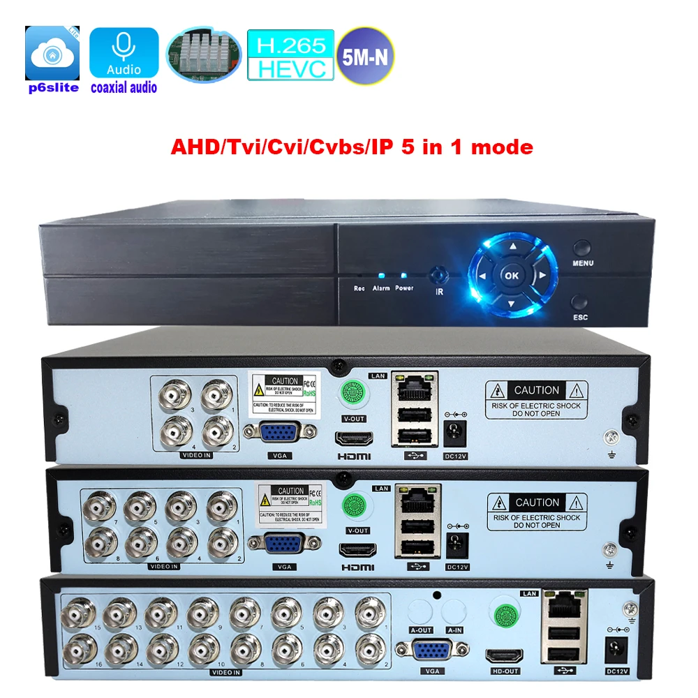 CCTV 4CH/8CH/16 canales 5MP-N Inteligencia inteligente DVR Audio Coaxial P2P híbrido 5 en 1 H.265 para cámara IP AHD TVI CVI CVBS