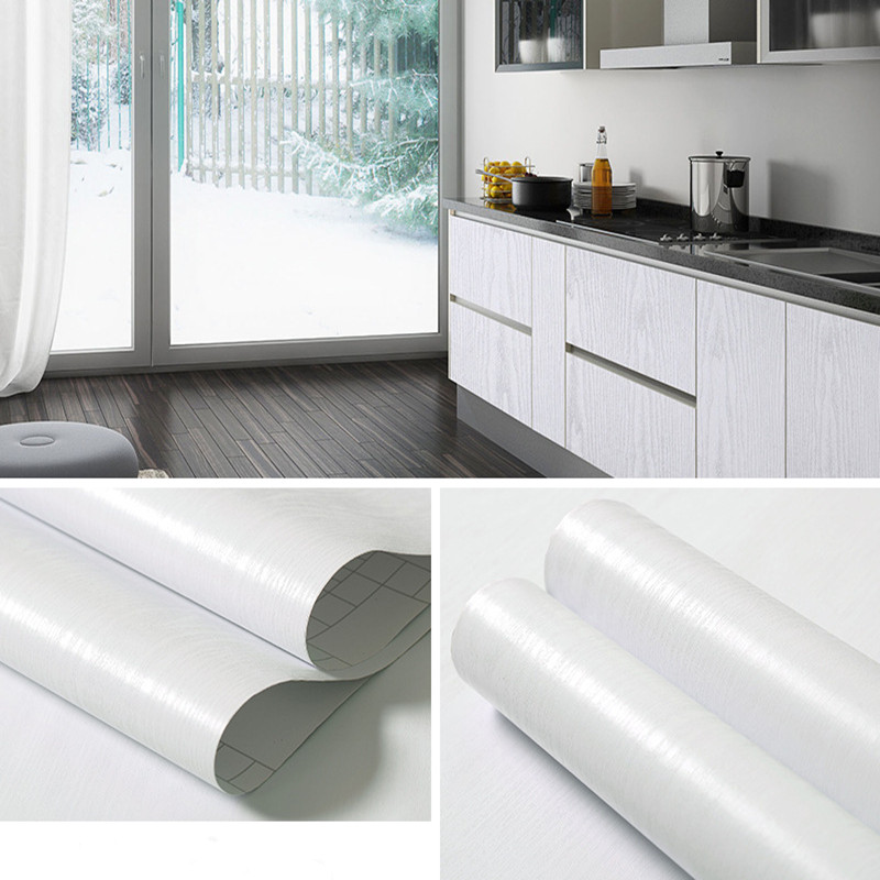 Nguyên Chất Trắng Vân Gỗ Tự Dính Giấy Dán Tường Tủ Quần Áo Nhựa PVC Chống Thấm Nước Vinyl Phòng Ngủ Tủ Đồ Nội Thất Cửa Đổi Mới Decal Dán Tường