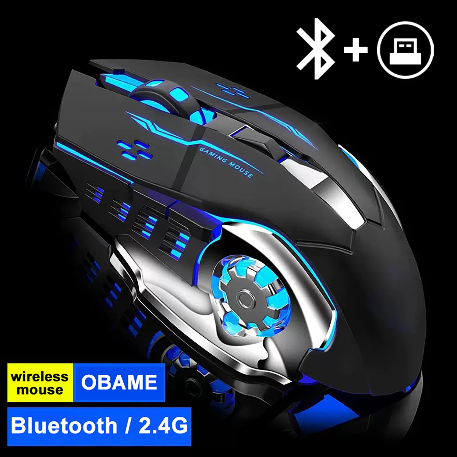Ratón inalámbrico recargable para videojuegos, Mouse silencioso con Bluetooth, USB, mecánico, retroiluminación para deportes electrónicos, PC, Gamer