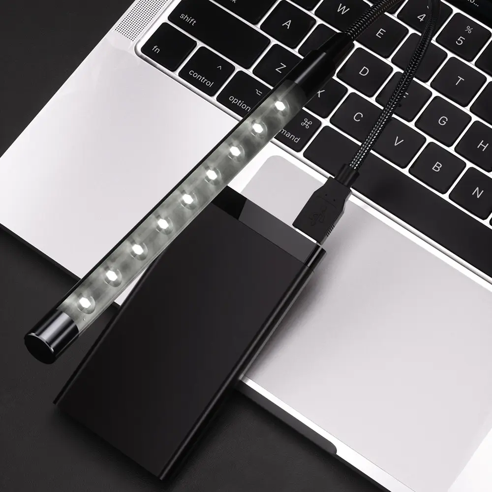 Luz LED de libro USB, Material metálico alimentado por USB, lámpara de noche Flexible de 10 LED para ordenador portátil, PC, Notebook, luces de lectura de libros