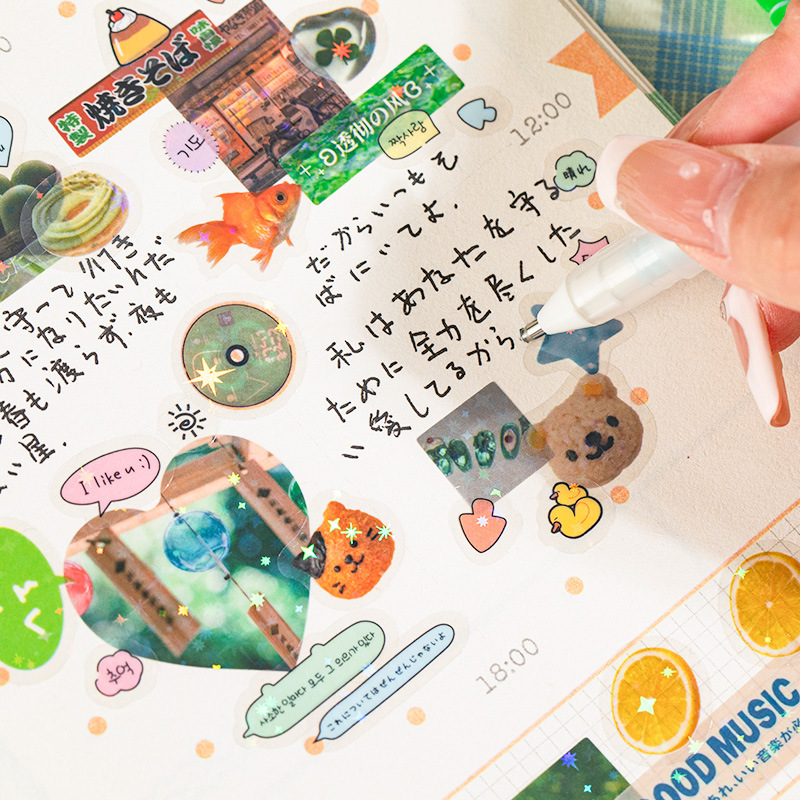 10 ピース/パックかわいいダイカットフラッシュステッカー Y2K 装飾ステッカースクラップブッキング用 DIY 電話ケース装飾コラージュ素材