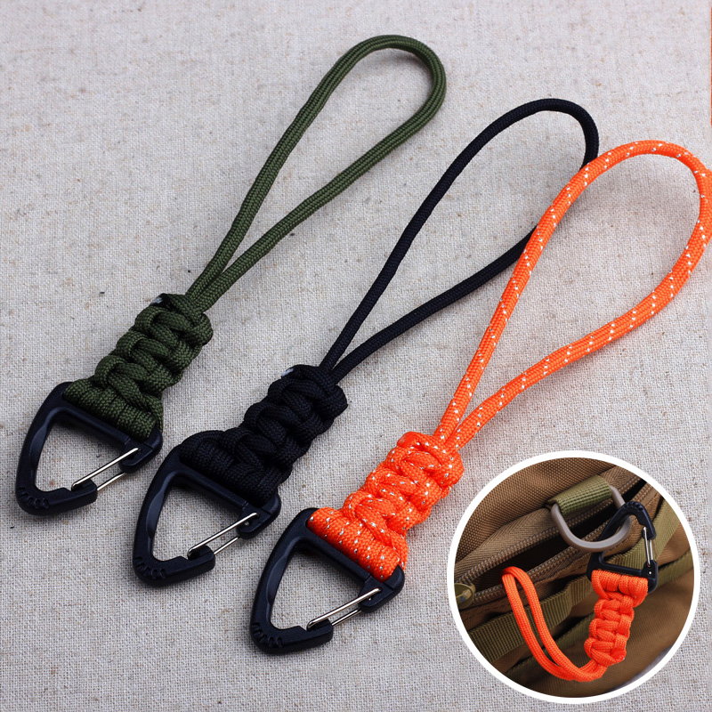 1Pcs 20cm 6 스타일 Paracord 키 체인 군사 땋은 나일론 매는 밧줄 금속 삼각형 버클 고강도 낙하산 코드 Carabiner
