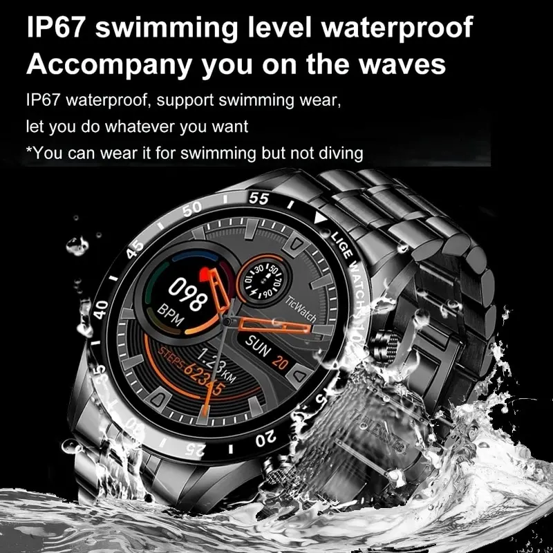 Reloj inteligente 2024 LIGE con pantalla táctil de círculo completo para hombre, reloj deportivo con caja +