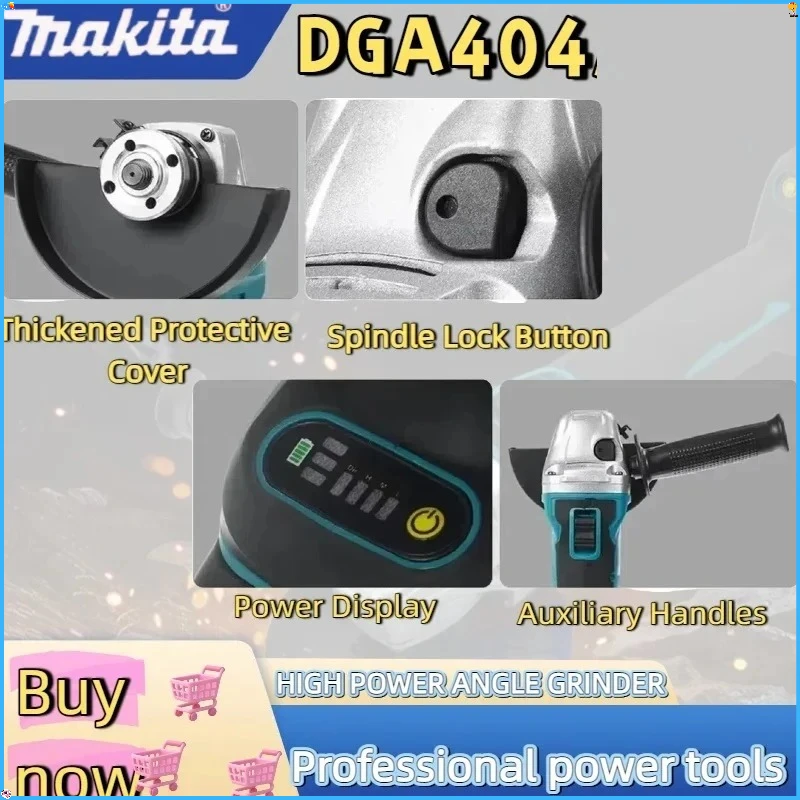 2026 Makita 18V 100mm DGA404 Brushless Lithium Electric Angle Grinder Rechargeable Cutting Machine High Power Polishing Machine
