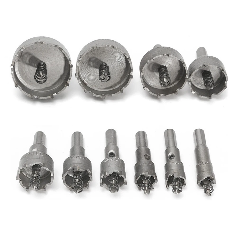 10Pcs16-53mm โลหะผสมรูชุดคาร์ไบด์เคล็ดลับ TCT เครื่องตัดโลหะ Core เจาะชุด Bit สําหรับสแตนเลสโลหะเจาะ Crown