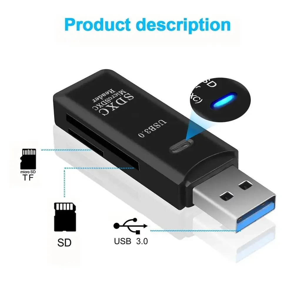 2-in-1-Multifunktions-USB 3.0/2.0-Kartenleser – unterstützt TF+SD-Karten für Computer/Tablet/Kamera/Laptop/Auto