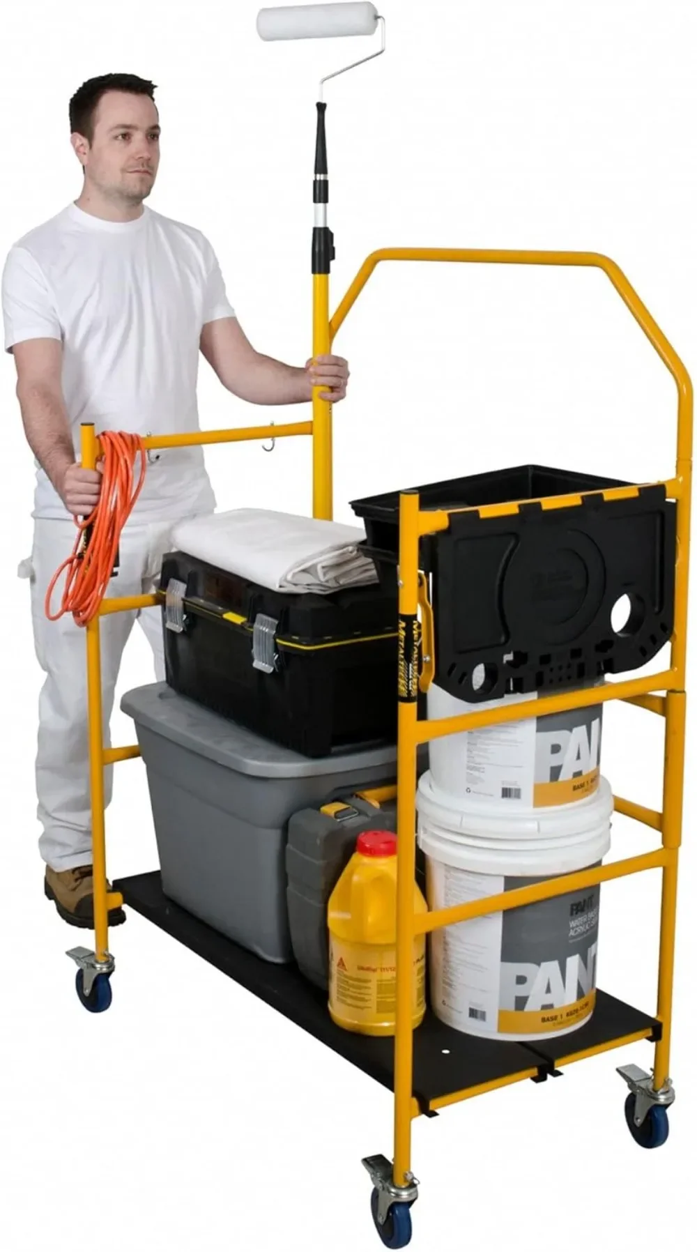 4 Ft Scaffolding Platform, Adjustable, Foldable and Rolling Scaffold Platform with 4-Inch Locking Wheels for Construction