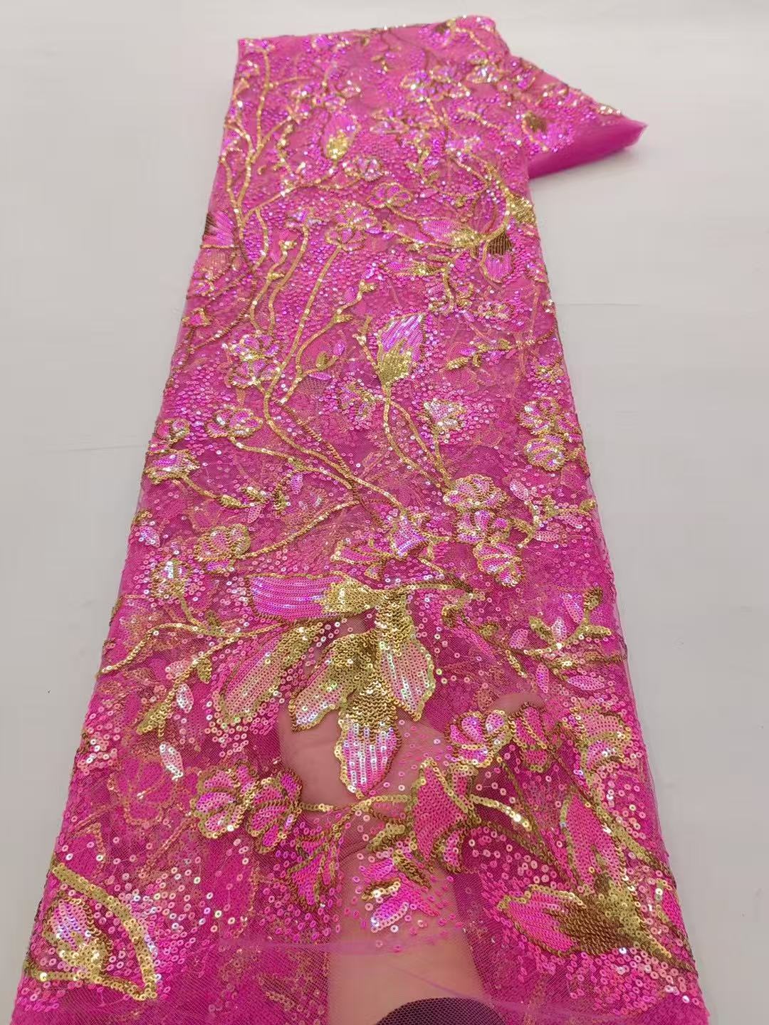 2025 tecido de renda nigeriano bordado tule africano moda luxo lantejoulas tecido casamento para mulheres artesanal 5 metros