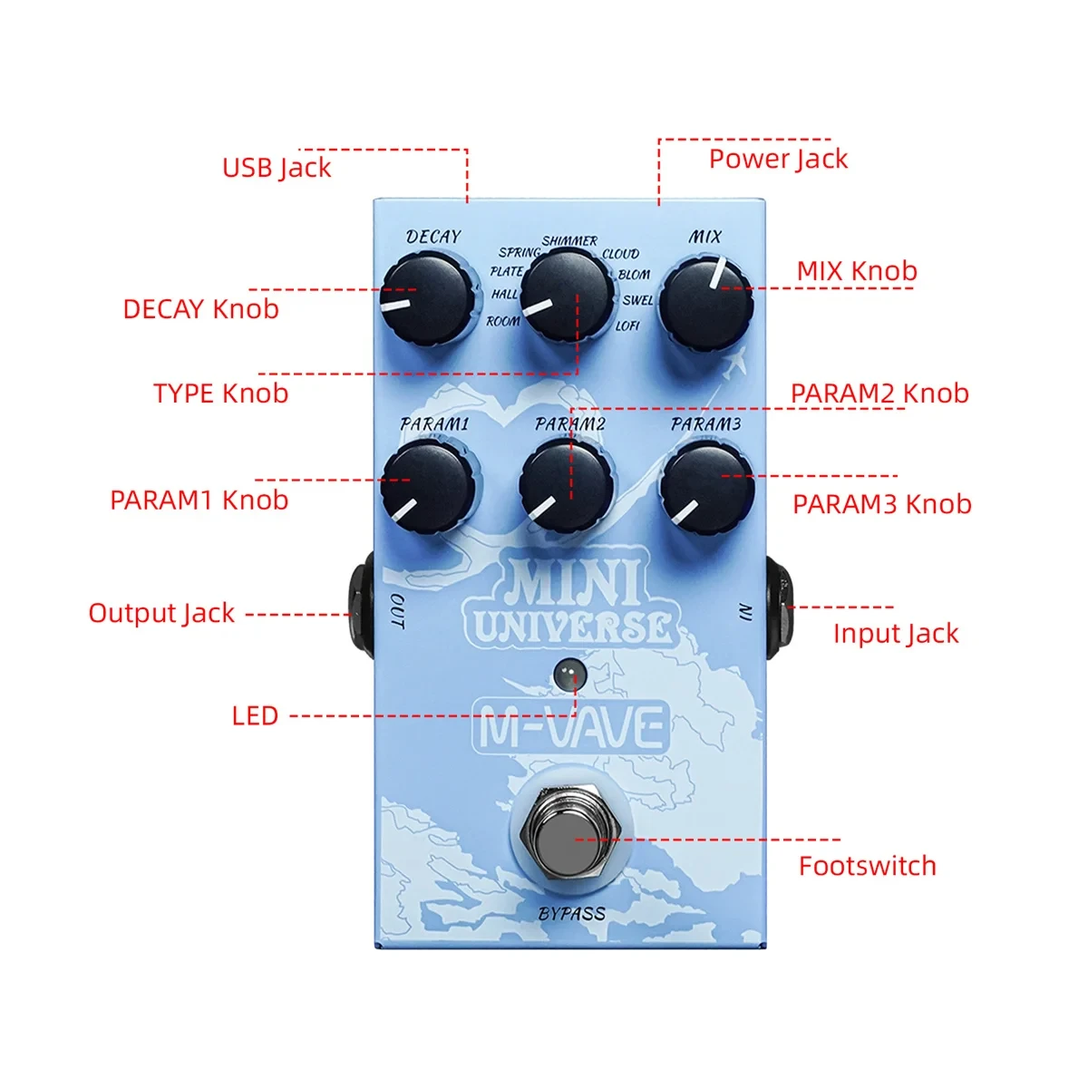 M-VAVE Guitar Effect Pedal Digital Reverb Pedal Digital Modeling Reverberation Effector with 9-Mode Reverb Selection