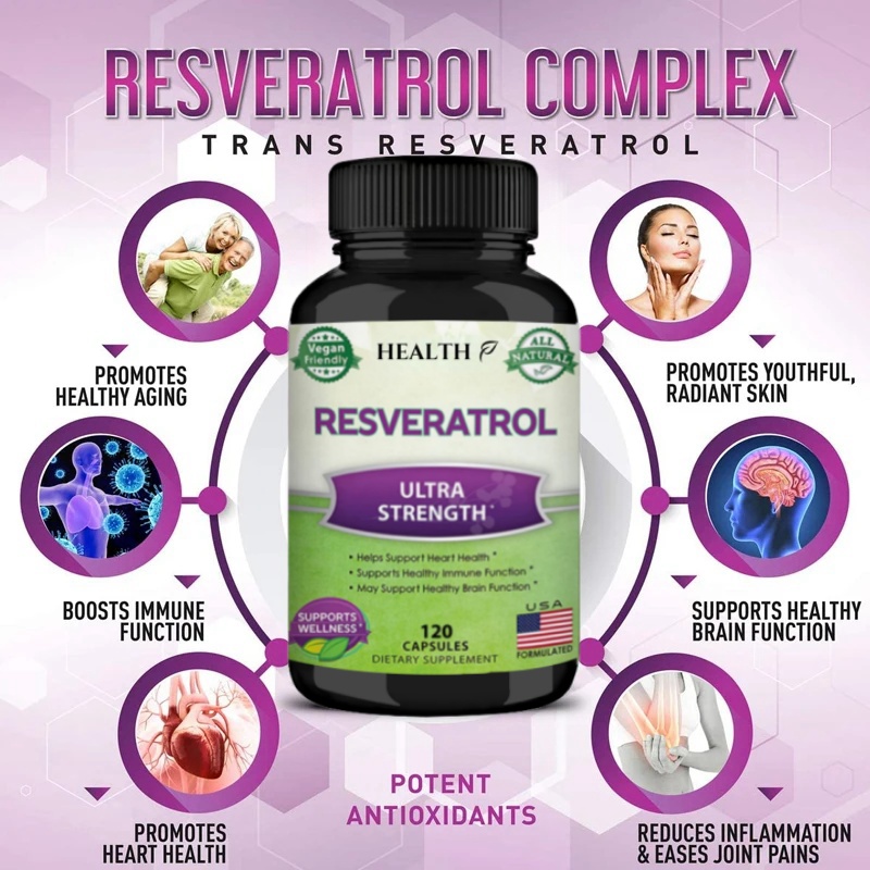 Resveratrol vendedor caliente 1000 mg, 120 cápsulas - Vegano, sin gluten, sin OGM