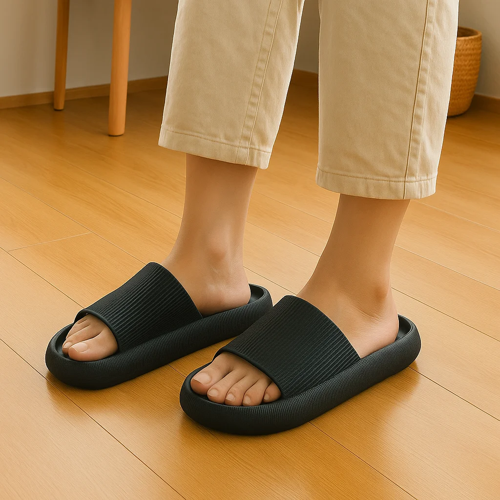 Pantofole da spiaggia in EVA Suola spessa 4 cm Comfort simile alla nuvola Uso domestico Coppia Altezza crescente Sandali estivi in tinta unita per interni
