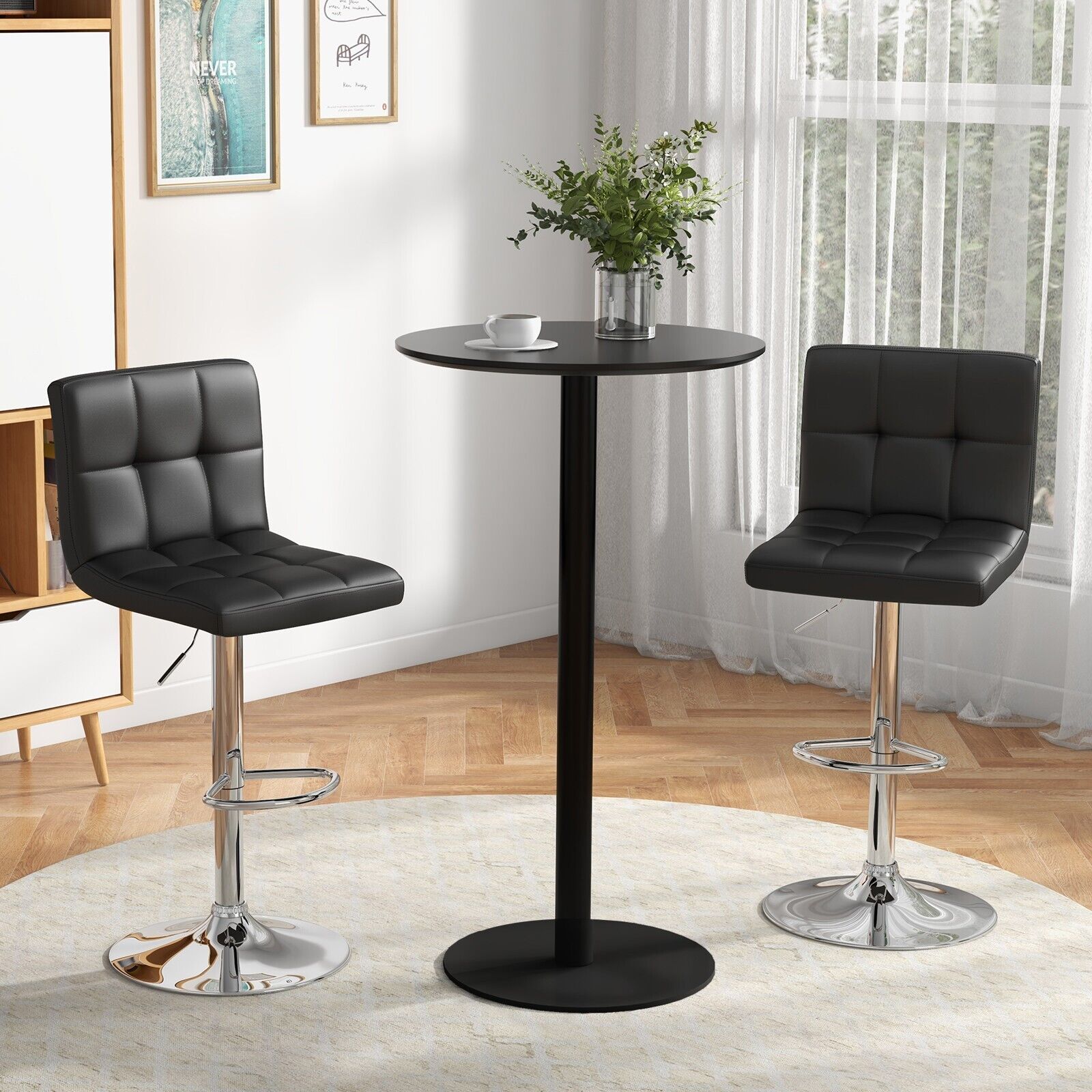 GOFLAME Set of 2 Bar Stool PU Leather Counter Height Chair 360° Swivel Adjustable Height