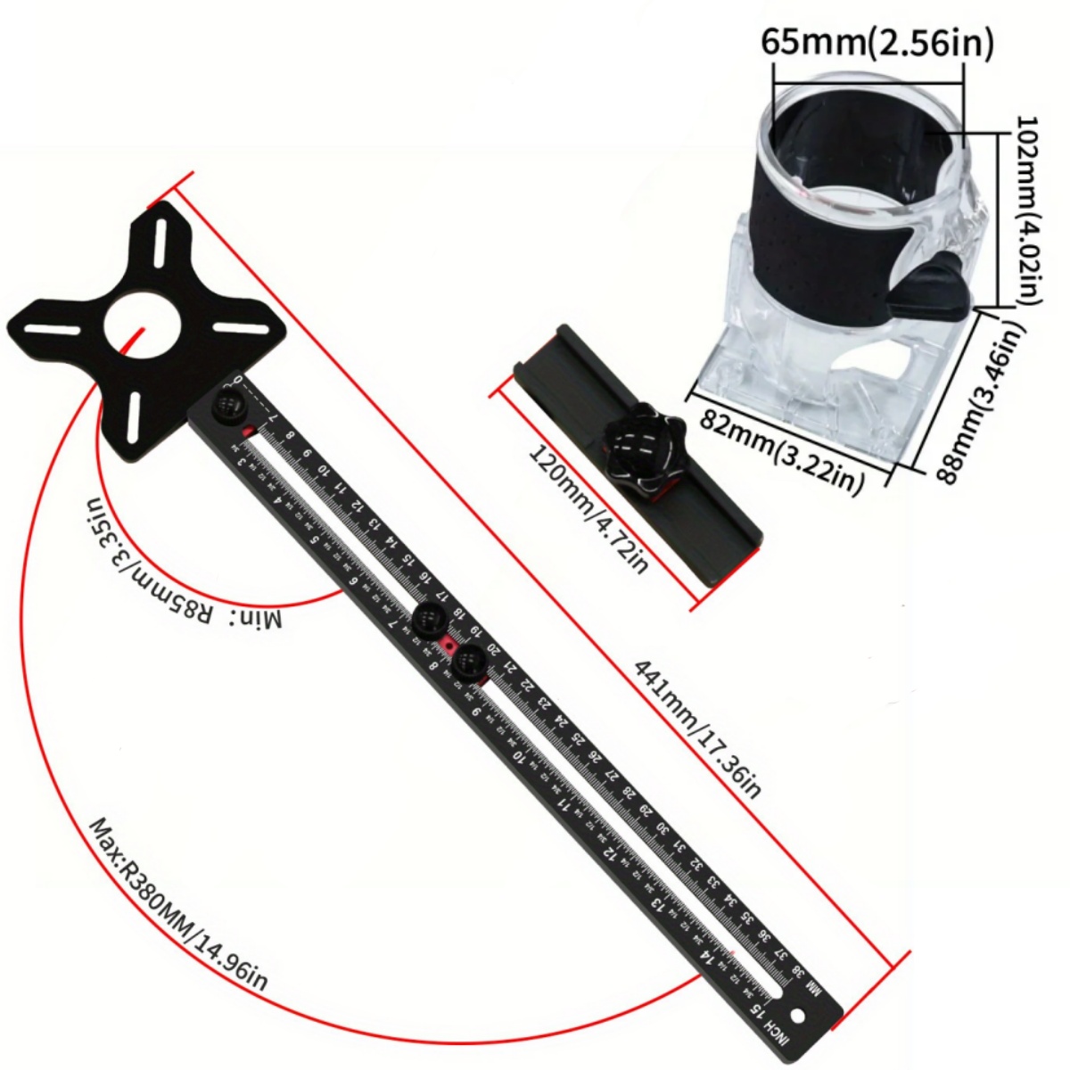Metric&Inch Router Milling Groove Bracket, Multifunctional Cabinet Hardware Jig and Router Guide, Router Circle Cutting Jig Tool