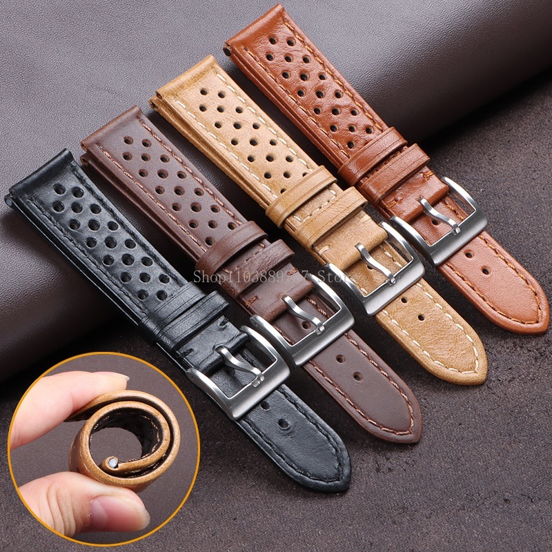 18mm 20mm 22mm Vintage Genuine Leather Strap Men Women Universal Cowhide WatchBand Breathable Bracelet Sport Wristbelt Accessory
