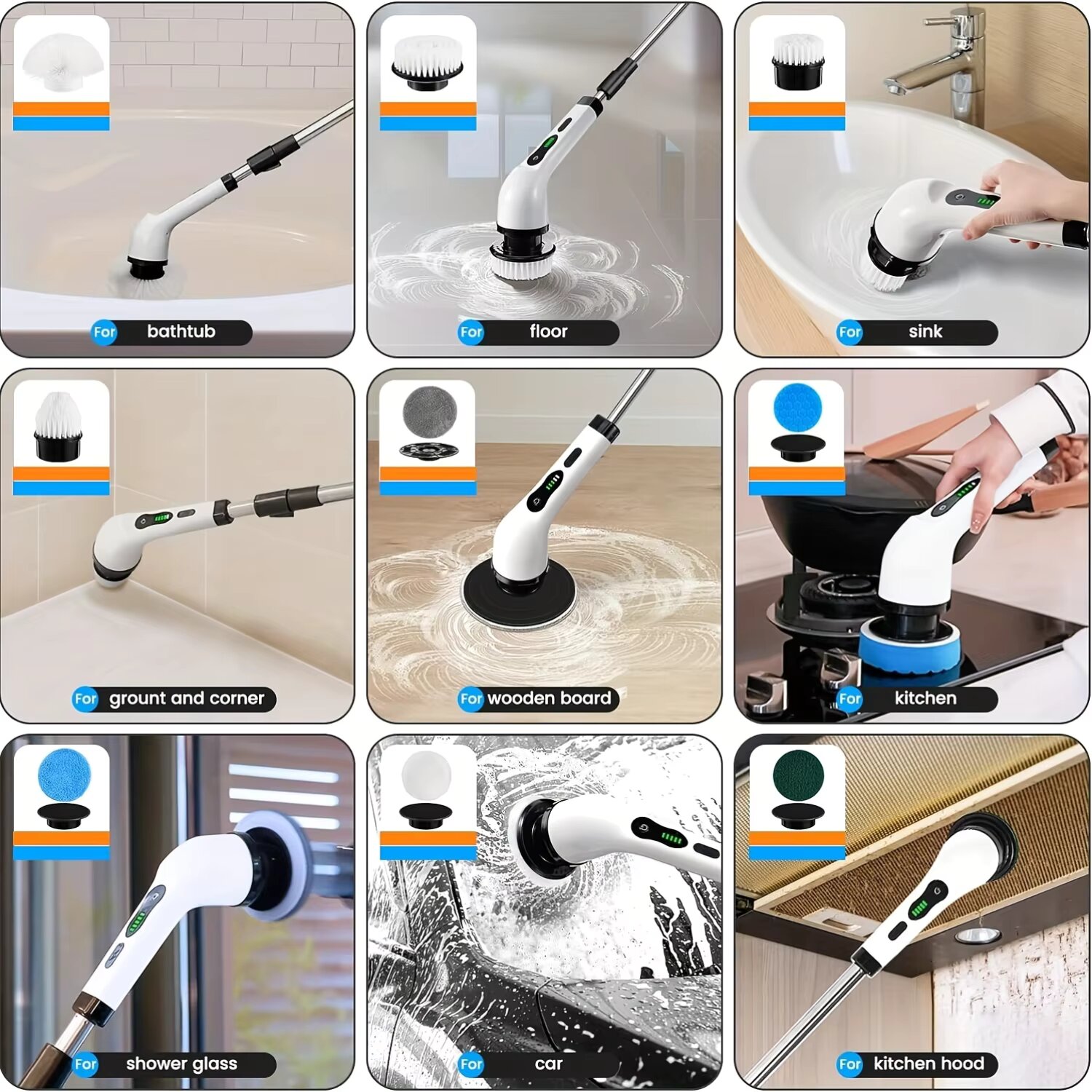 Electric Cleaning Brush 2-gear Electric Rotary Floor Scrubber Wireless Cordless 360 Adjust Extension Handle Home Cleaning Tools