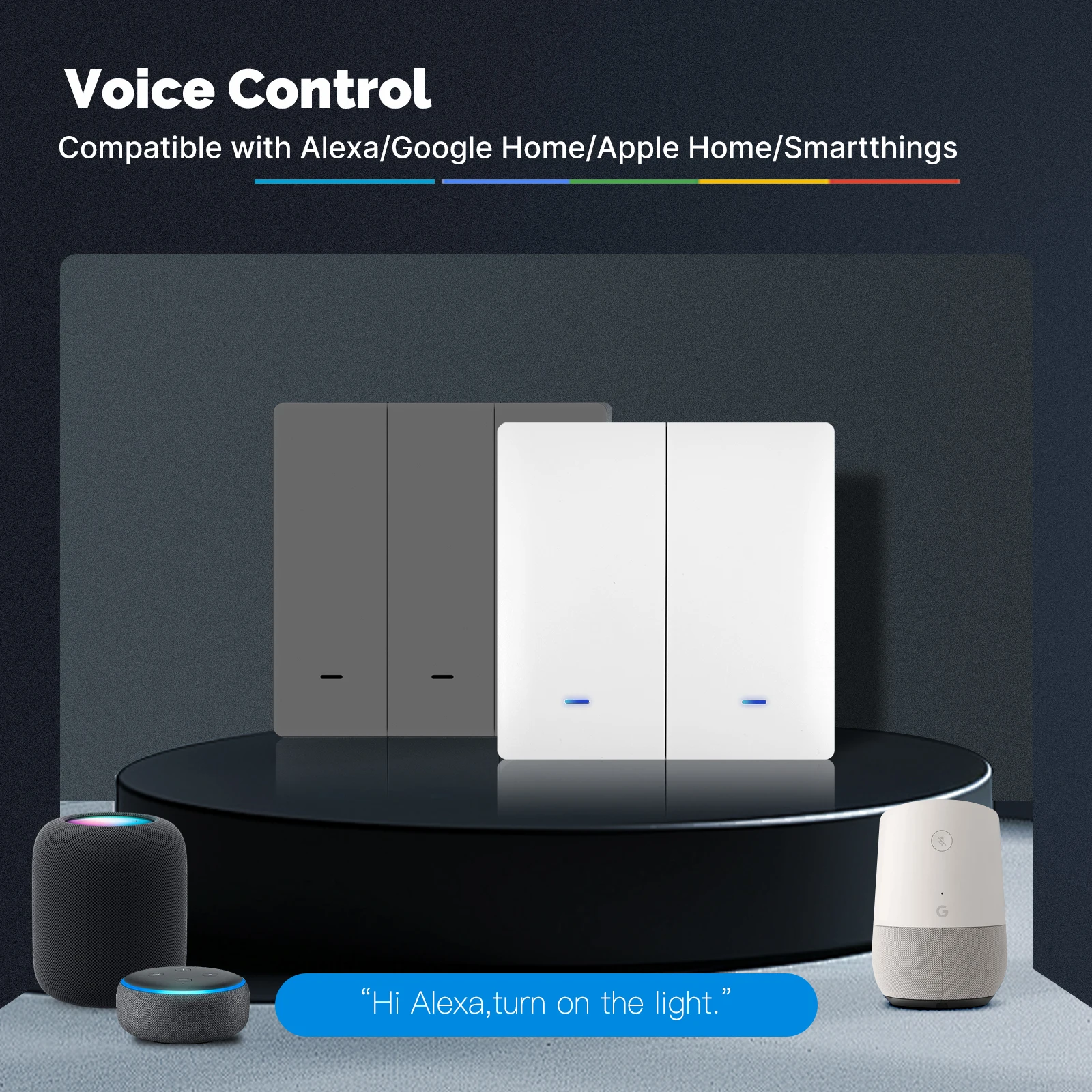 Inteligentny włącznik światła MOES EU WiFi Tuya Matter, współpracuje z Alexa Google Apple HomeKit SmartThings, pilot głosowy aplikacji