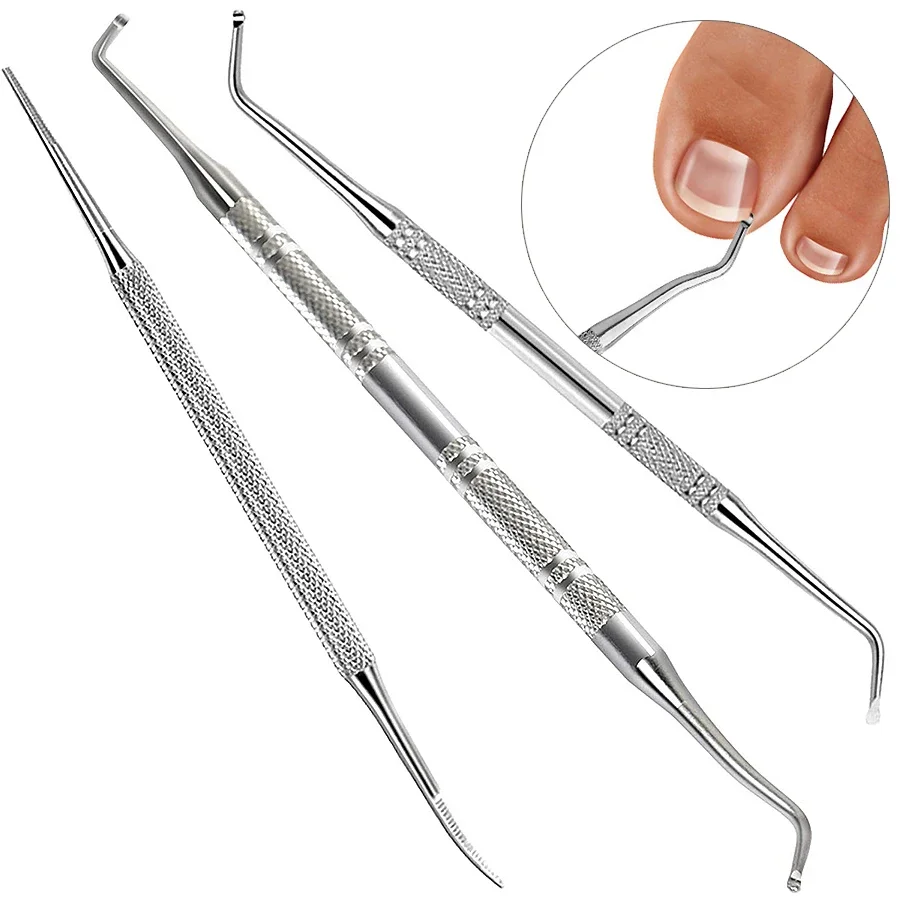 Juego de herramientas de corrección de uñas encarnadas, limas de uñas de doble punta de acero inoxidable, cuidado de paroniquia, herramientas de limpieza de pies, 3 uds.