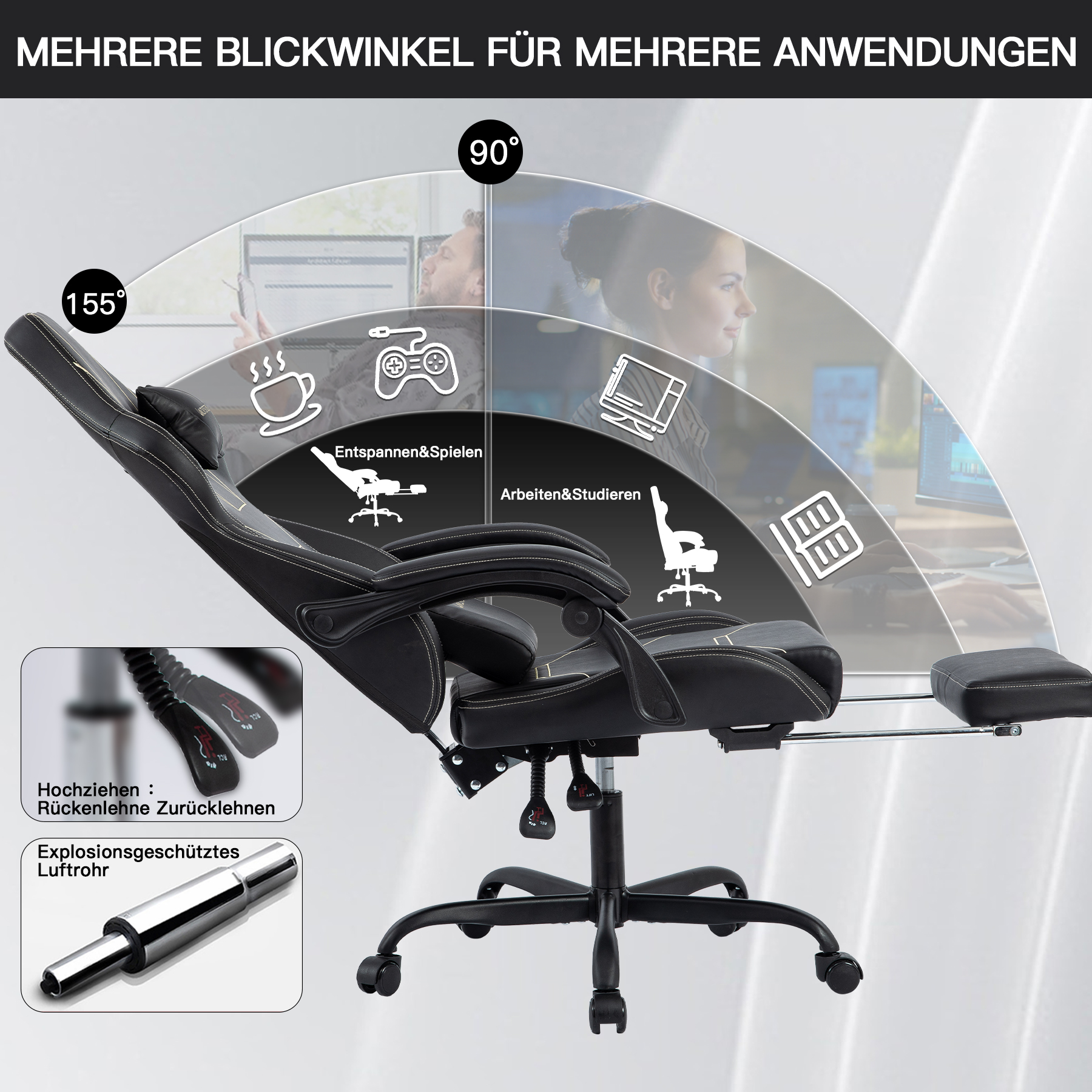 WOTSTA Gaming Chair Ergonomische Gaming Chair Bürostuhl met Footrest Racing Computerstuhl Height Adjusbar Padded Computerst