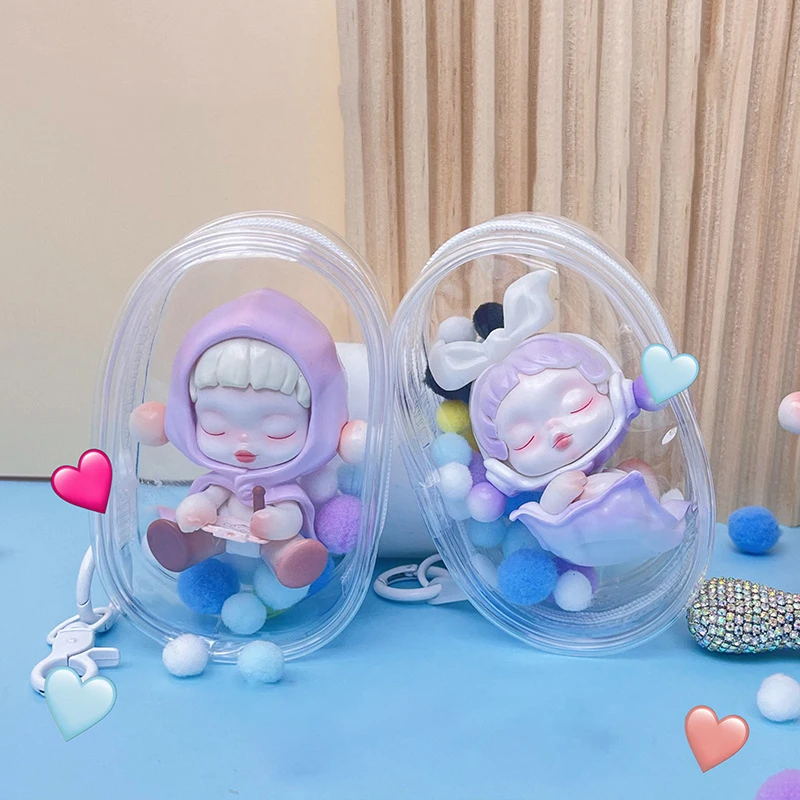 1 個かわいい漫画人形収納袋キーホルダー PVC 透明ミステリーボックス厚み財布女の子子供かわいいおもちゃ人形ギフトバッグ