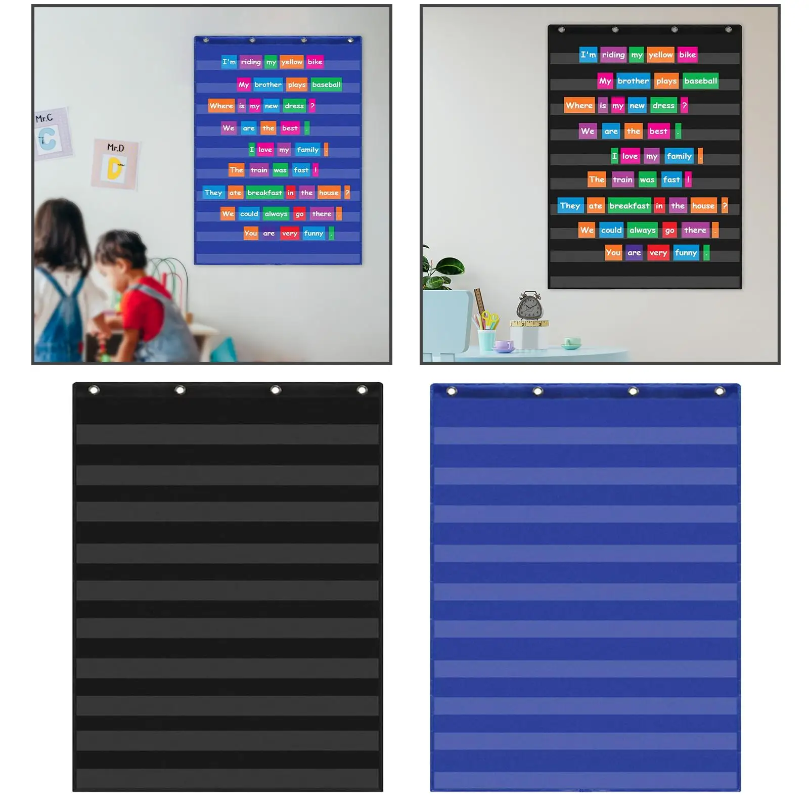 Grafico da appendere a 10 tasche, materiale didattico per l'apprendimento delle strisce di frasi