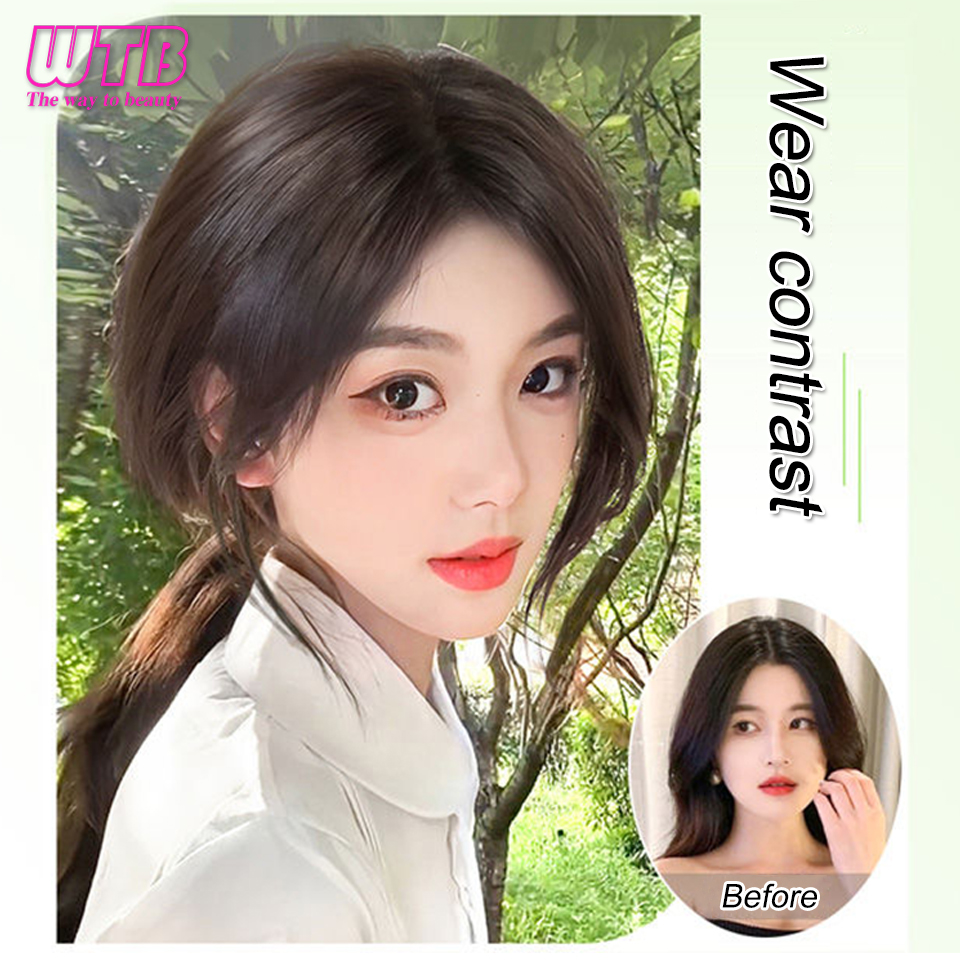 Wtb-合成フレンチフリンジウィッグ女性用、自然にふわふわで軽量なシームレスカバー、白い髪、ピース