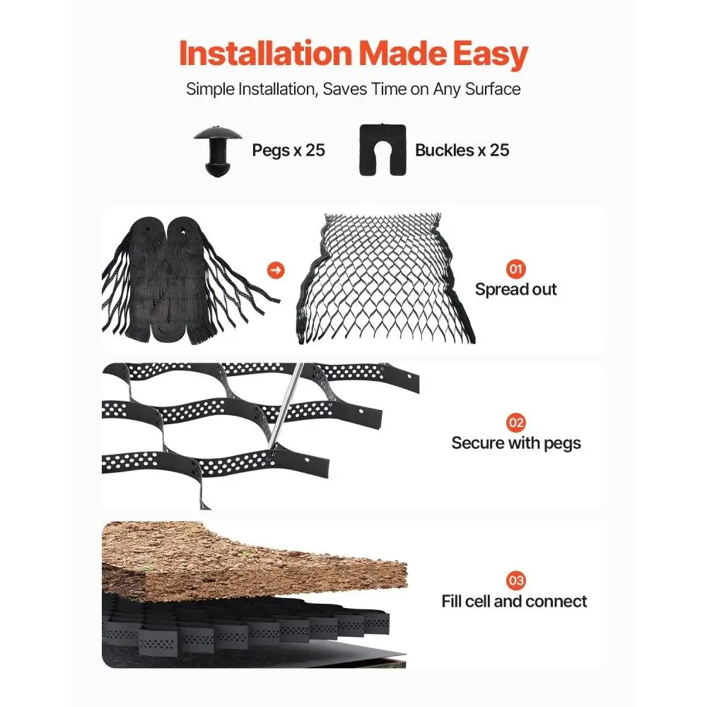 Durable 2 Inch Depth Geocell Grid for gravel 32.81x9.84 FT Flexible Ground Stabilization Solution