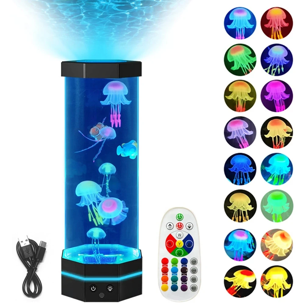 Lámpara de Lava de medusas, lámpara de medusas que cambia de 17 colores con Control remoto, lámpara de pez de burbujas enchufable USB, luz nocturna para niños