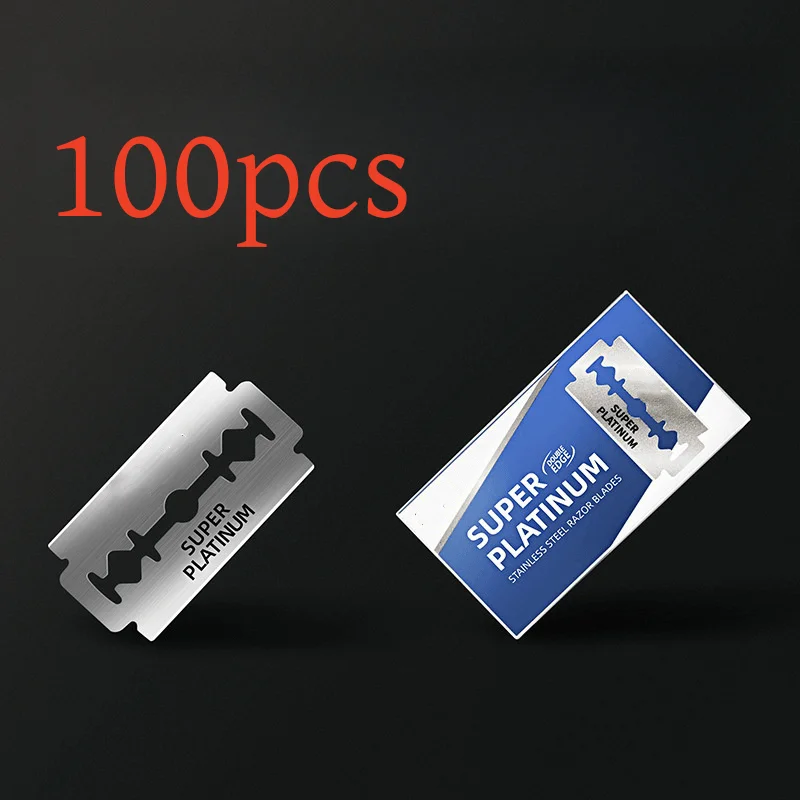 100PCS วัสดุสแตนเลสทนทานตัดผมโกนใบมีด Double EDGE มีดโกน Extra ใบมีดสแตนเลส