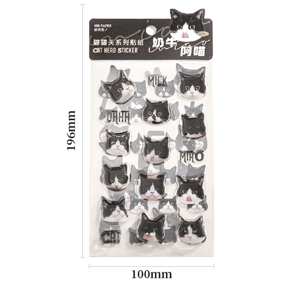 Mr. Paper Cute Cat Head Flat Sticker Cartoon Animal Guka DIY Handbook Decoration Kawaii Stickers Stationery 4 Style