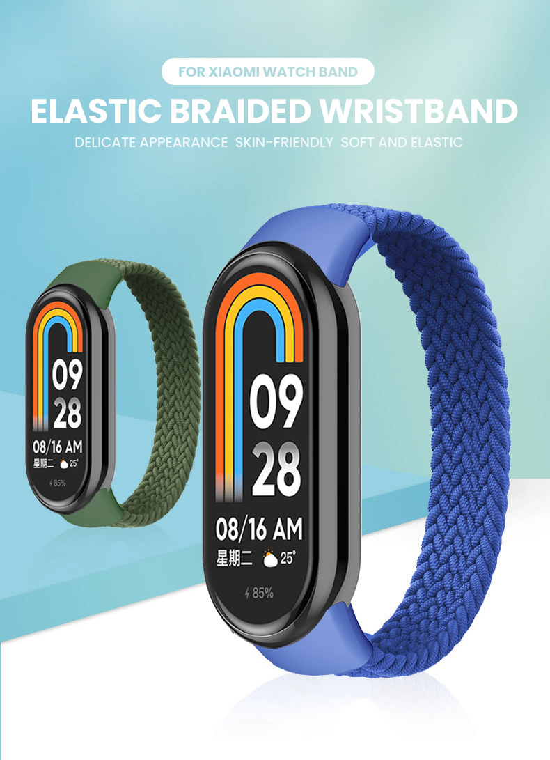 編組ソロループ Xiaomi Mi Band 8 ストラップアクセサリー弾性ナイロン時計バンド交換用コレアブレスレット Miband 8 NFC