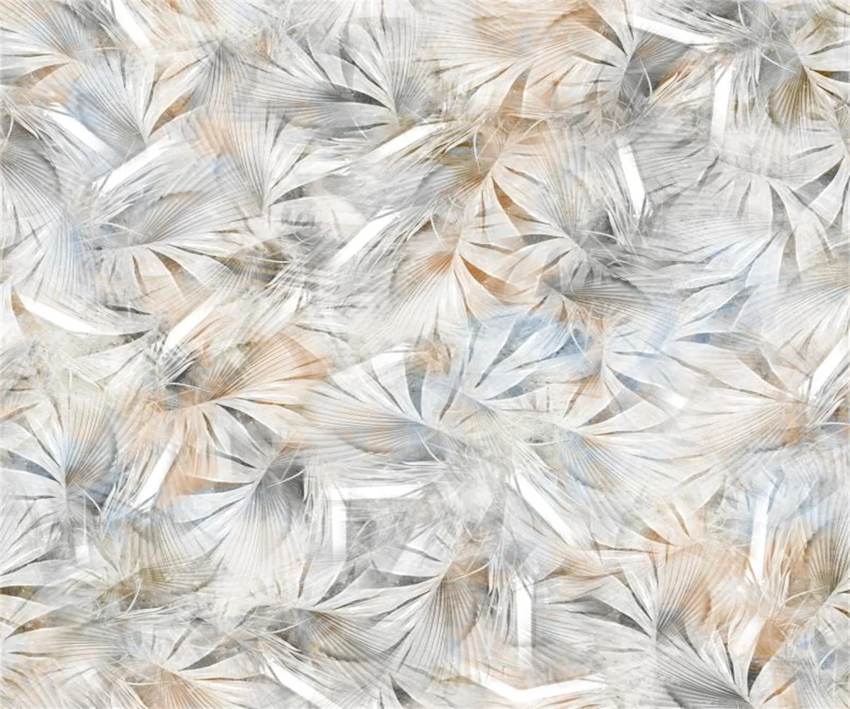 ที่กําหนดเองครีมสไตล์บทคัดย่อ Art Feather ดอกไม้รูปแบบวอลล์เปเปอร์พื้นหลังทีวีตกแต่งห้องนอนยุโรปภาพจิตรกรรมฝาผนัง