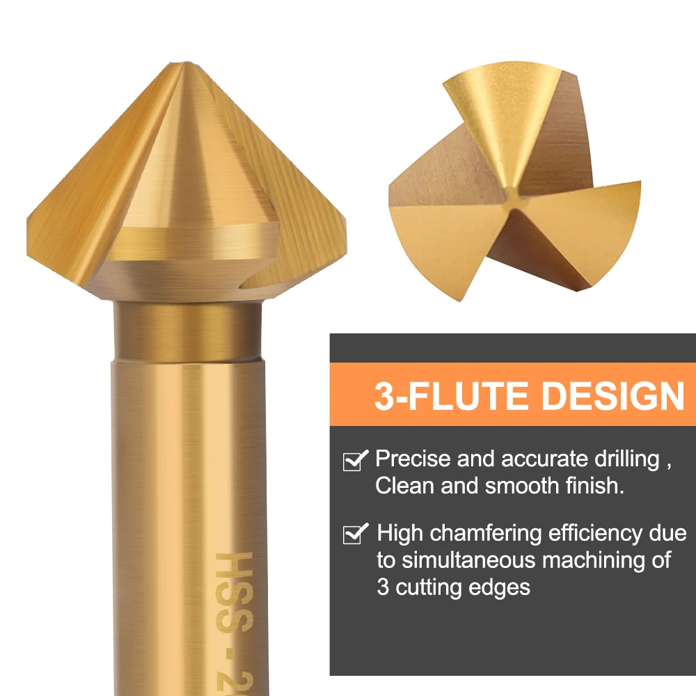 XCAN 6 Chiếc 90 Độ 3 Sáo Chamfer Mũi Khoan HSS Chamfering Cấp Cối Xay Charmfer Cắt Mũi Khoan Mũi