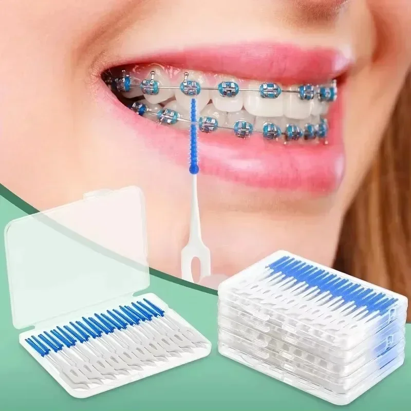40pcs 치간 실리콘 브러쉬 치아 사이의 치과 이쑤시개 브러시 스레드 구강 청소 도구와 실리콘 이쑤시개