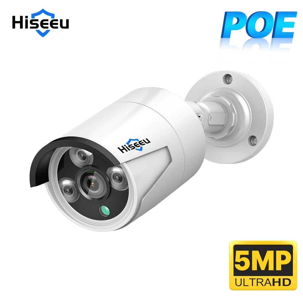 Hiseeu 5MP POE IP камера с обнаружением движения CCTV Камеры безопасности H.265 Домашнее водонепроницаемое аудио-видеонаблюд