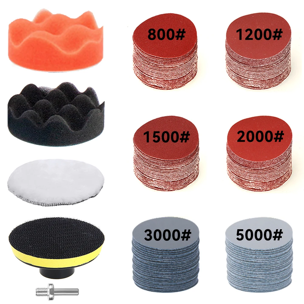 Kit de restauración de faros, herramientas de renovación de limpieza y lavado de detalles de coches, papel de lija, esponja para encerar, almohadilla de pulido, disco de lijado