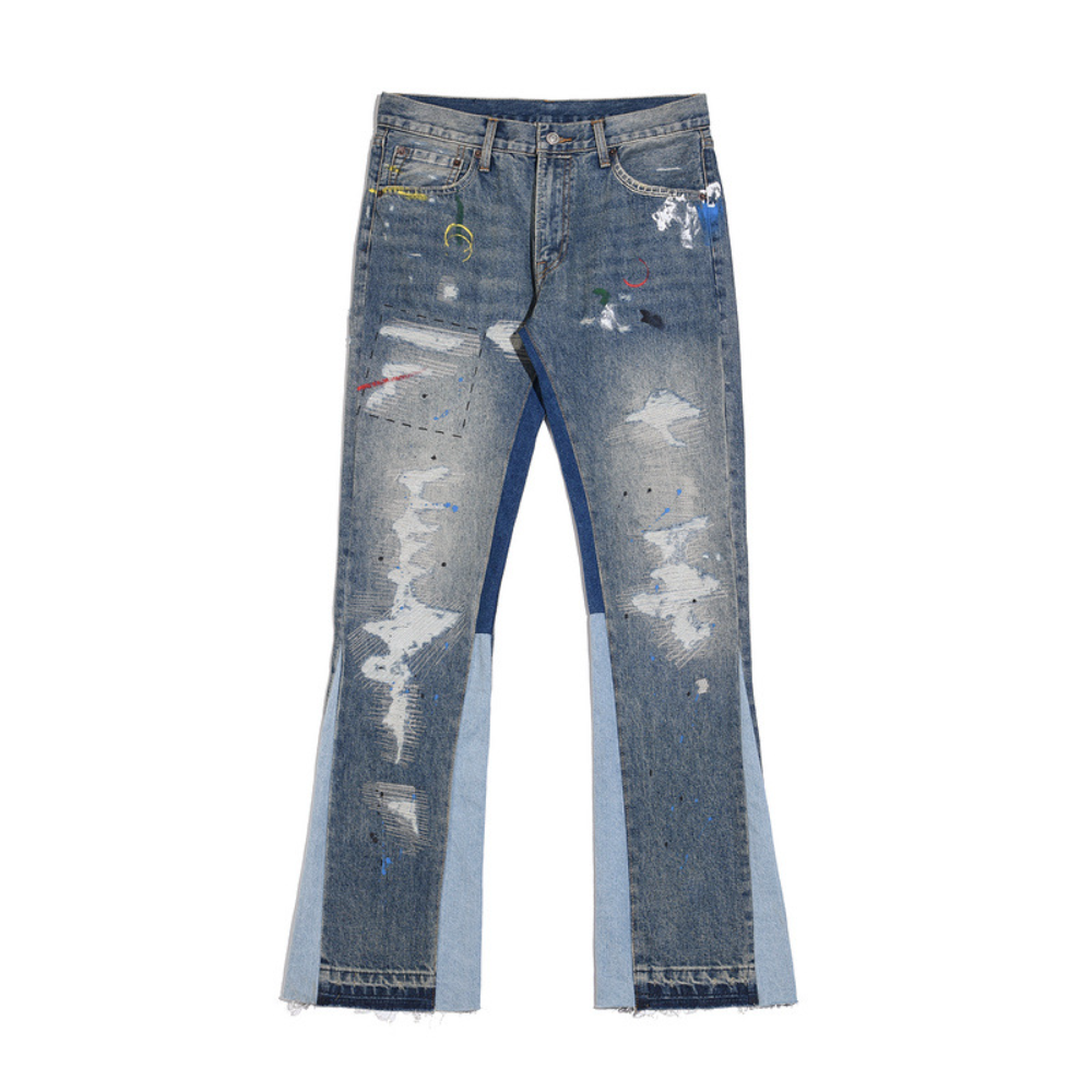 High Street Washes Prints Splashes Ink Retro Streetwear Herrenjeans Frühling und Herbst Ganzkörperhose Zerrissene Jeans
