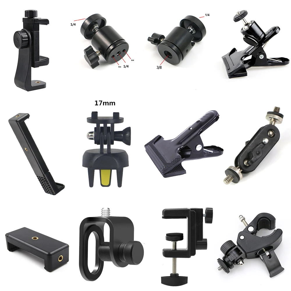 Soporte para tableta, anillo de luz, cabeza de bola, adaptador de trípode, cámara de fotografía, zapata, Clip para teléfono, piezas de repuesto, accesorio