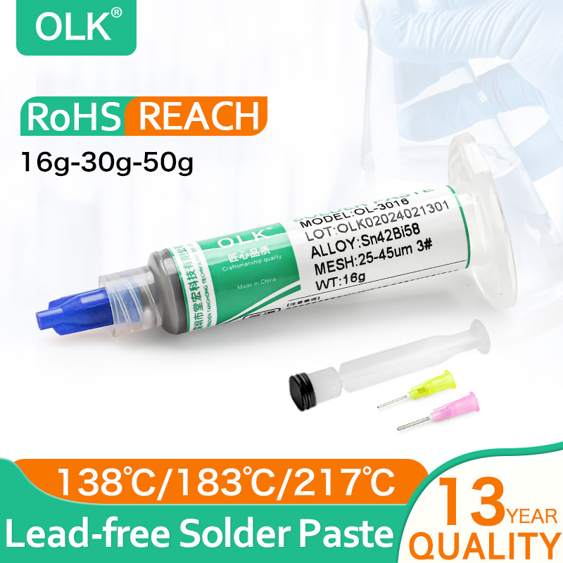 OLK Lead-Free Medium High Low Temperature SMD Solder Paste BGA LED No-Clean Phone Repair Welding Soldering Paste Sn42Bi58 138℃