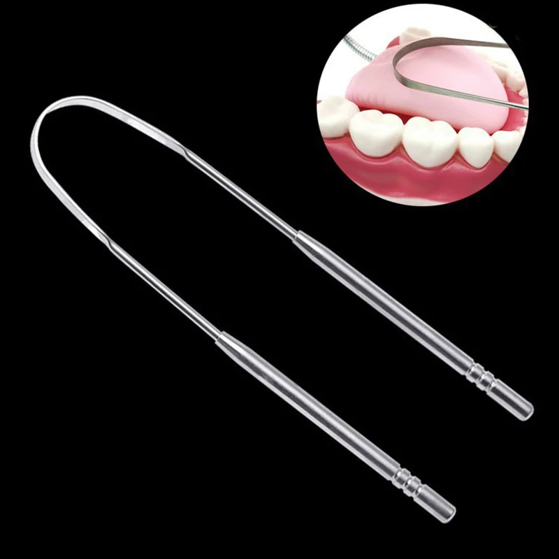 1 pz Raschietto per lingua Pulitore Strumenti per la pulizia della lingua in acciaio inossidabile Lavabile Scrubber per lingua Accessori per strumenti per l'igiene orale