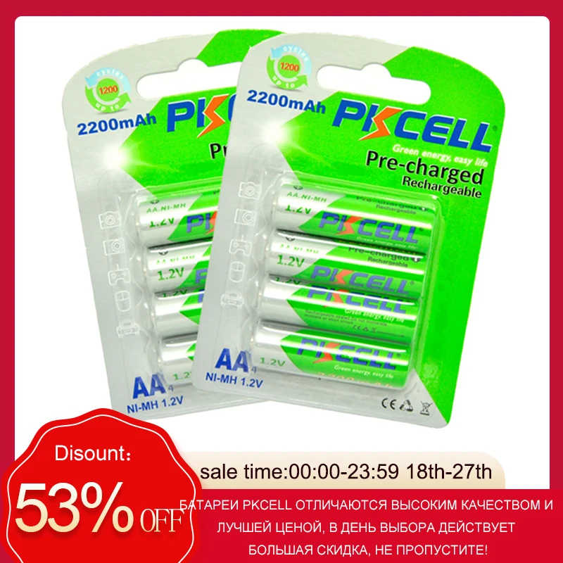 аккумулятор аа аккумуляторные батарейки PKCELL AA, 1,2 в, Ni-MH, 8 шт.