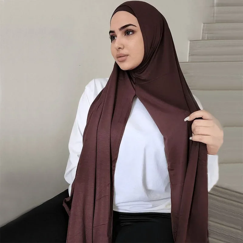 75*175CM fácil de usar Jersey Hijab bufanda Color sólido Modal instantáneo hendidura Hijab fino suave protector solar jersey envoltura para la cabeza para mujeres