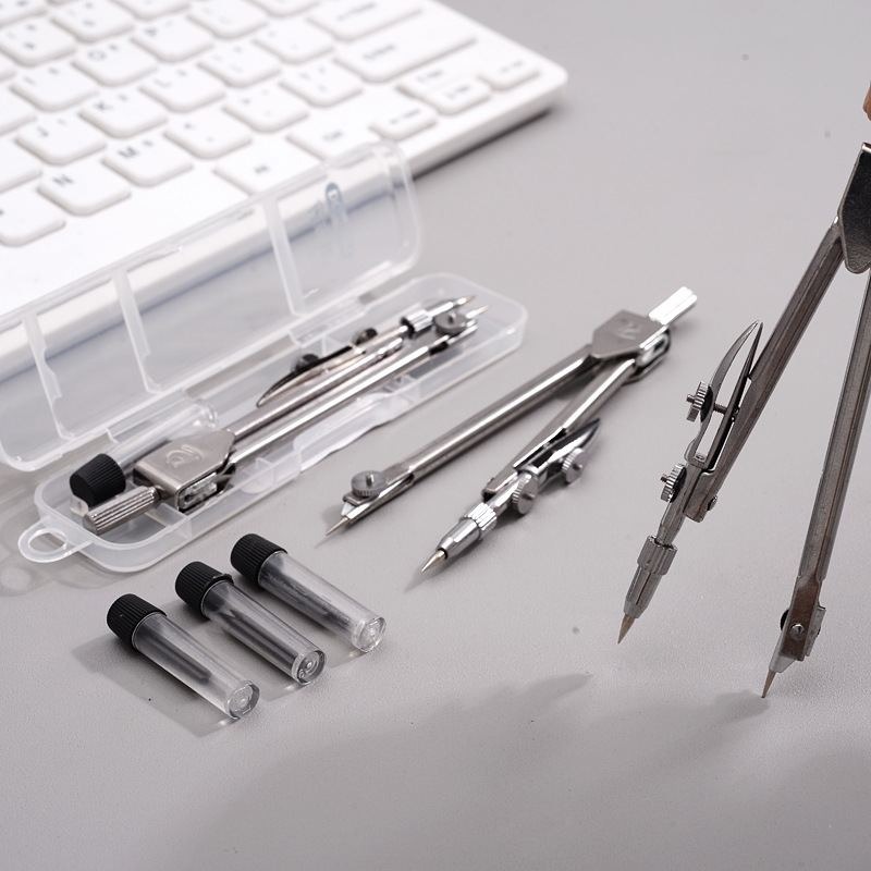High Precision Professional Metal Compass Drawing Set with Pencil Refills Lead School Compass Drawing Set Pencil Attachment