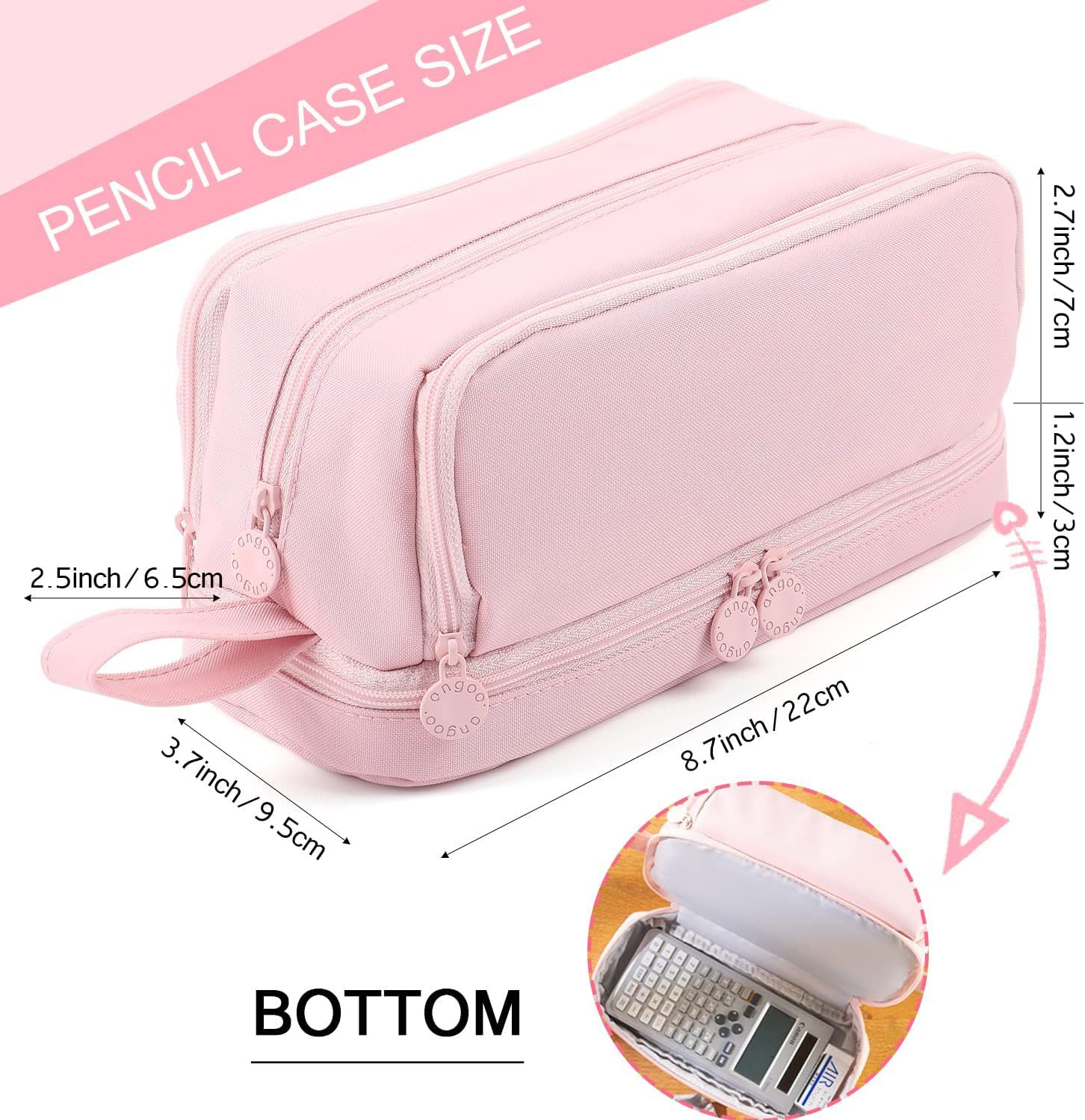 Black Pencil Bag High Capacity Pen Case Solid Color Ruler Canvas Pouch School Supplies Gift Holder Storage 2 Layers Organizer IN