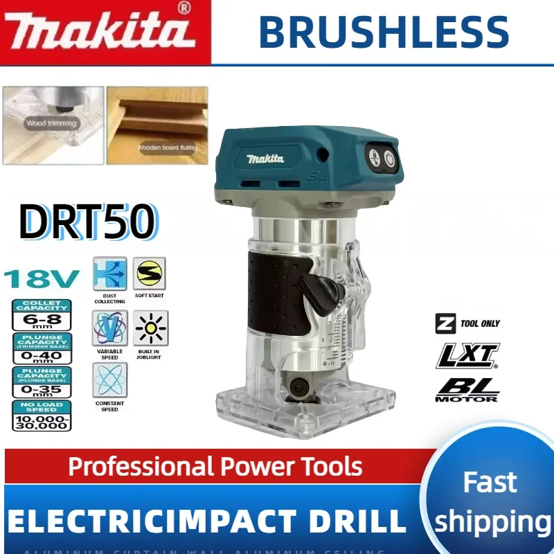 Original Makita DRT50 Cordless Trimmer Rechargeable Trimming Machine Brushless Slotting Tool Milling Woodwork Engraving Machine