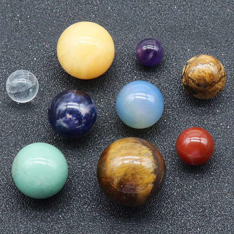 fashion Good quality Natural Crystal 8 9 Planet Ball Solar Sun System Rock Quartz Stone Healing Energy Sphere Galaxy Model Globe