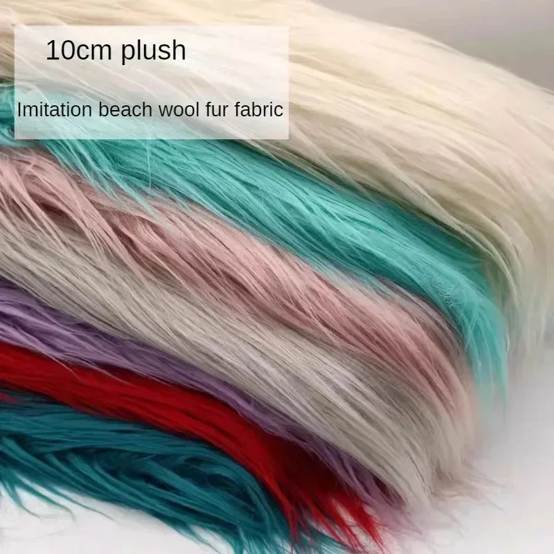 Kain bulu panjang mewah wol pantai imitasi meteran untuk mainan sarung bantal karpet COSplay Diy jahit kain bulu lembut biru polos merah